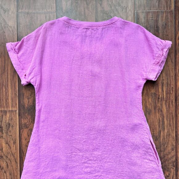 🩷FLAX Shirt Dress 100% LINEN Bubble Gum Pink Breathable Summer Cute Lightwt Sz S - Picture 15 of 16
